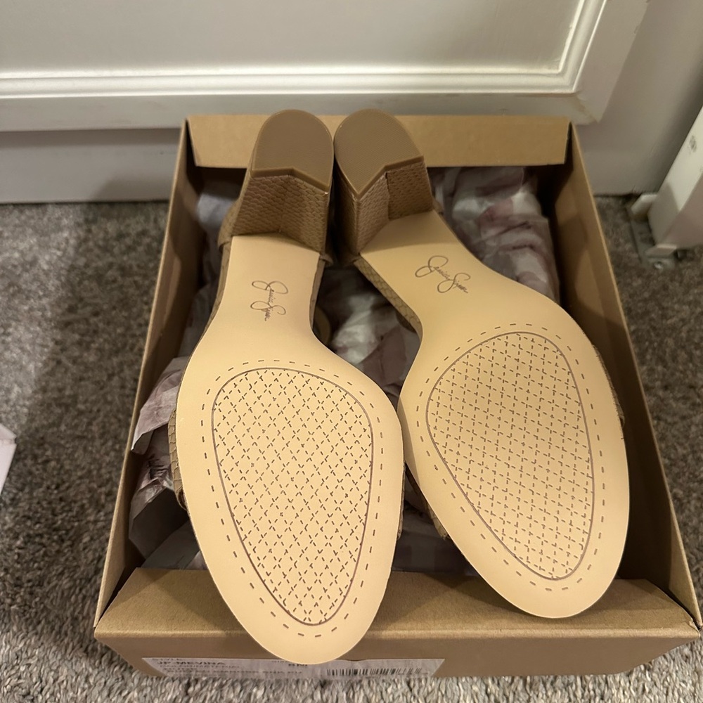 Jessica Simpson Tan Nude Snake Embossed Block Heel Sandals - Picture 5 of 5